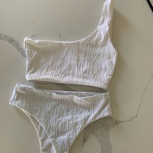 White one shoulder swim suit